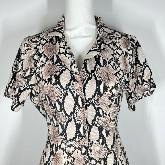 Lulus Lets Snake Grey Snake print Collared Button Front Midi Shirt Dress Sz S - Picture 11 of 12